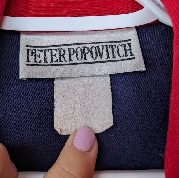 Vintage Peter Popovitch Large Nautical Blue Red White Striped Gold Heart T-shirt - Picture 4 of 7